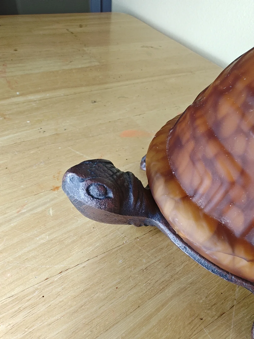Vintage Amber Glass Turtle Lamp Cast Iron Base Tiffany Style Accent Nightlight